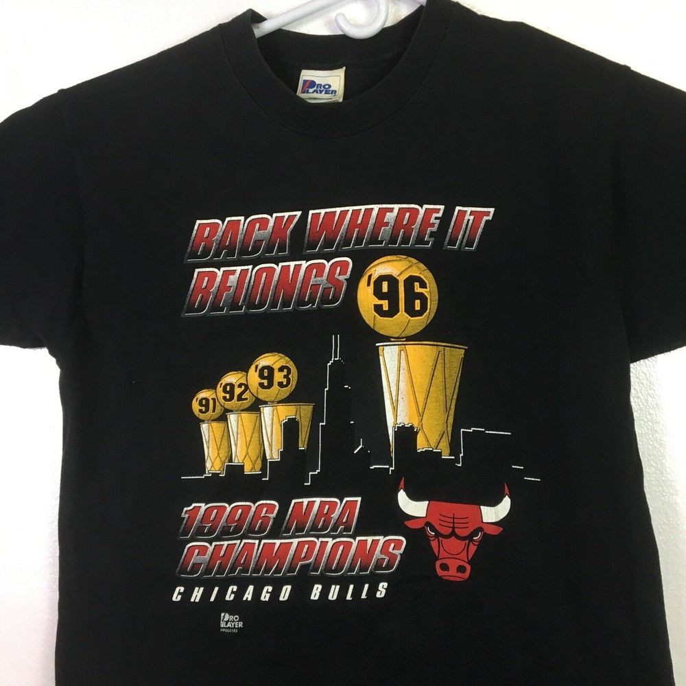 Vtg Chicago Bulls Tee Shirt Sz L 1996 NBA Finals Champions Single Stitch Black